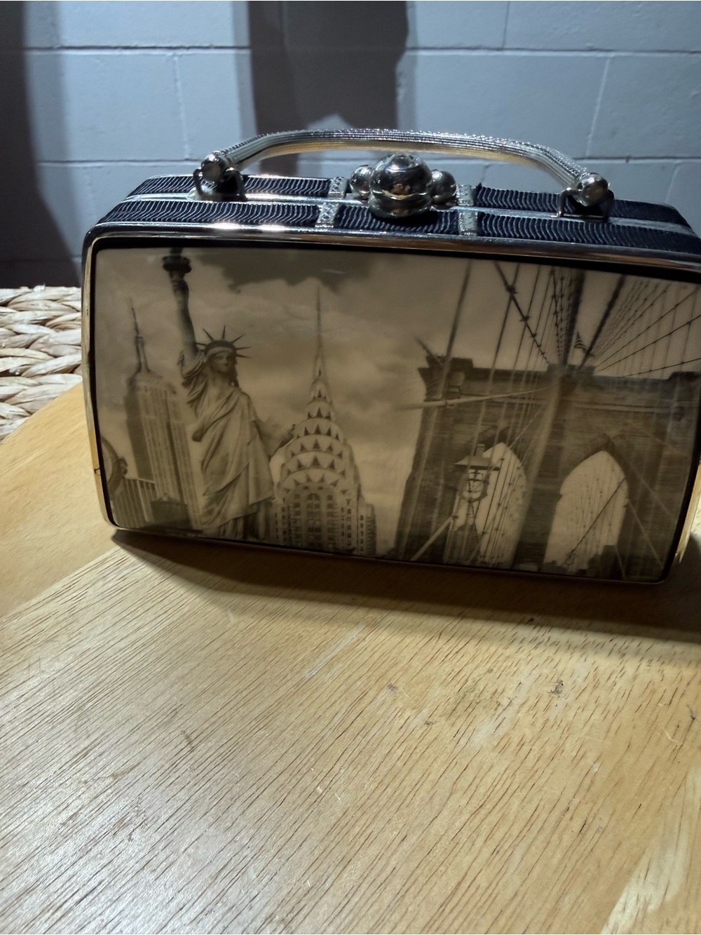 Vintage NYC Graphic Clutch Handbag in Black and Cream